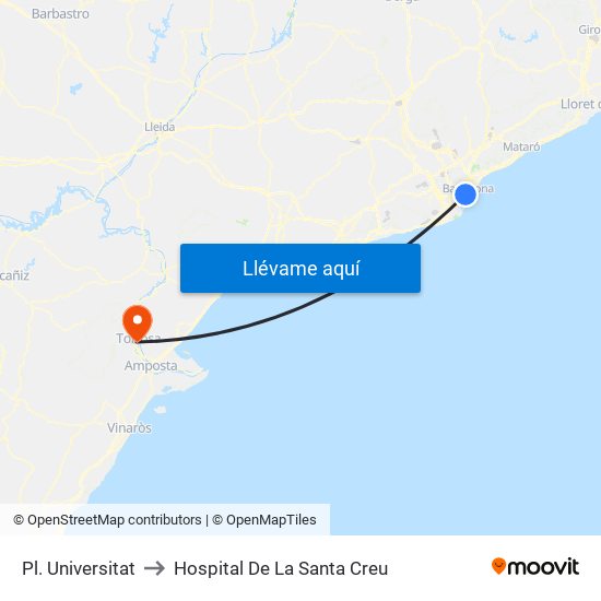 Pl. Universitat to Hospital De La Santa Creu map
