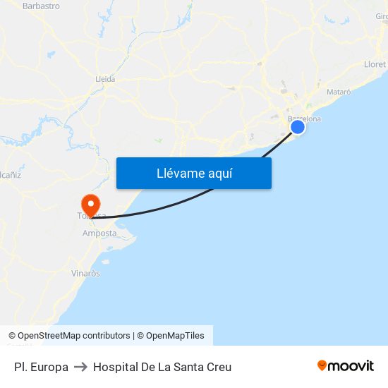Pl. Europa to Hospital De La Santa Creu map