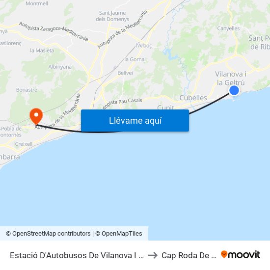 Estació D'Autobusos De Vilanova I La Geltrú to Cap Roda De Bara map