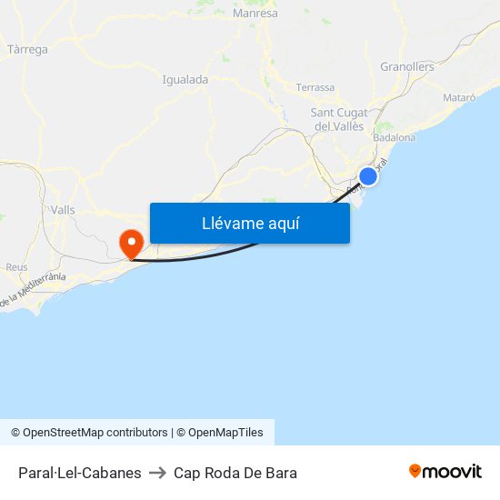 Paral·Lel-Cabanes to Cap Roda De Bara map