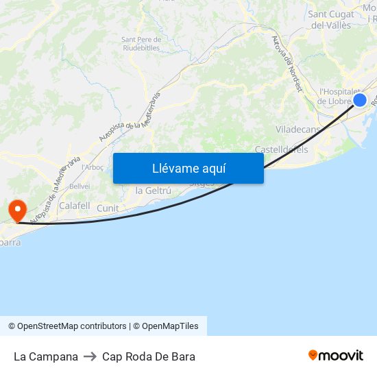 La Campana to Cap Roda De Bara map