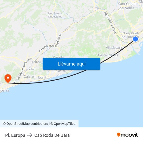 Pl. Europa to Cap Roda De Bara map