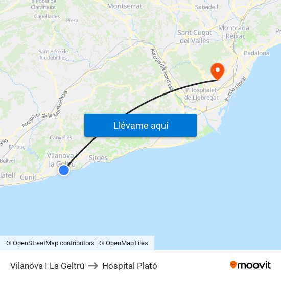 Vilanova I La Geltrú to Hospital Plató map