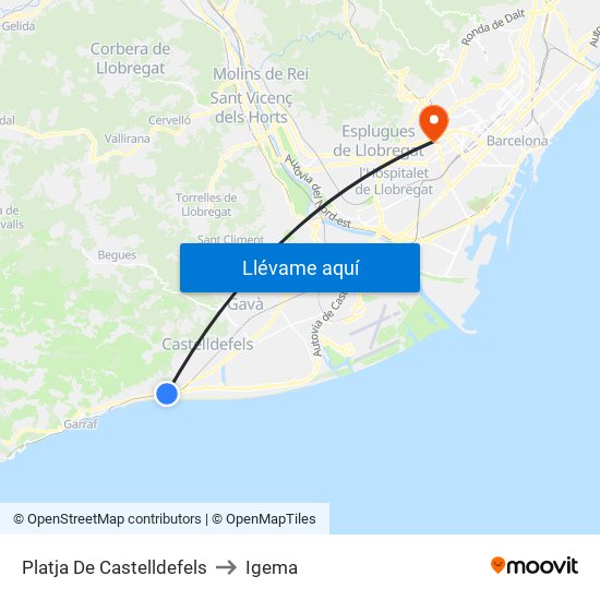 Platja De Castelldefels to Igema map