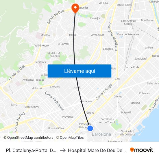 Pl. Catalunya-Portal De L'Àngel to Hospital Mare De Déu De La Mercè map