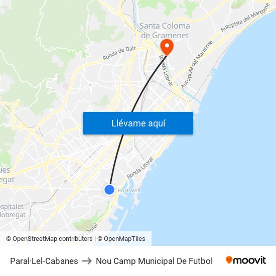 Paral·Lel-Cabanes to Nou Camp Municipal De Futbol map