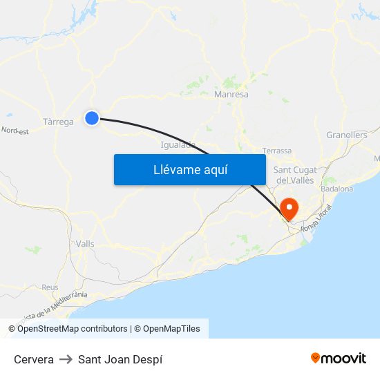 Cervera to Sant Joan Despí map
