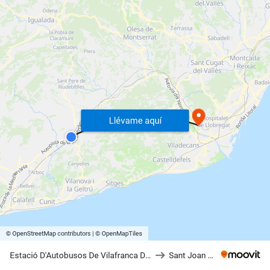 Estació D'Autobusos De Vilafranca Del Penedès to Sant Joan Despí map