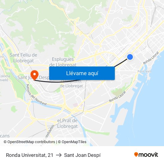 Ronda Universitat, 21 to Sant Joan Despí map