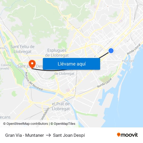 Gran Via - Muntaner to Sant Joan Despí map