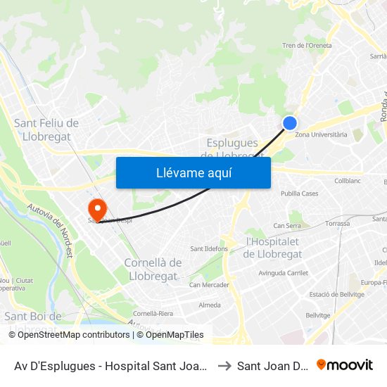 Av D'Esplugues - Hospital Sant Joan De Déu to Sant Joan Despí map