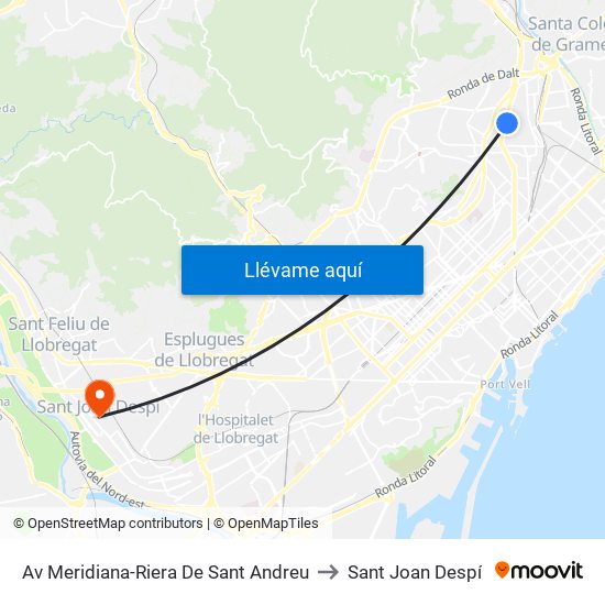 Av Meridiana-Riera De Sant Andreu to Sant Joan Despí map