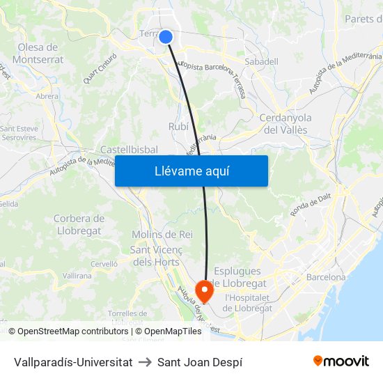 Vallparadís-Universitat to Sant Joan Despí map