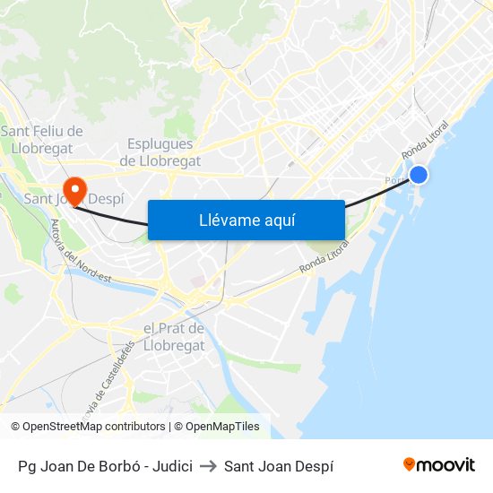 Pg Joan De Borbó - Judici to Sant Joan Despí map