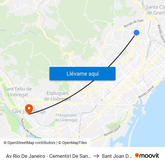 Av Rio De Janeiro - Cementiri De Sant Andreu to Sant Joan Despí map