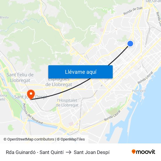 Rda Guinardó - Sant Quintí to Sant Joan Despí map