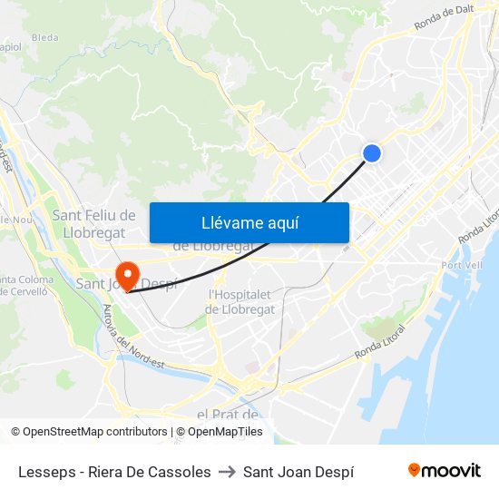 Lesseps - Riera De Cassoles to Sant Joan Despí map