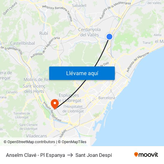 Anselm Clavé - Pl Espanya to Sant Joan Despí map