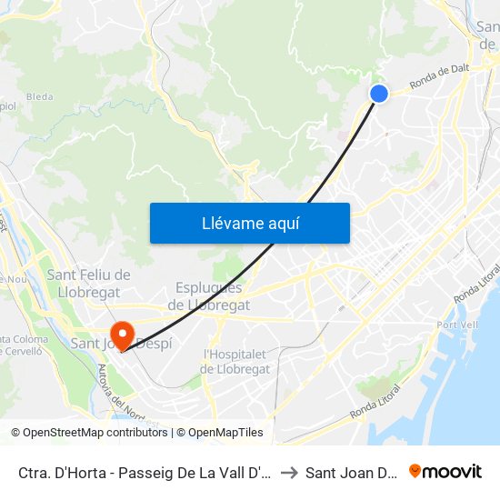 Ctra. D'Horta - Passeig De La Vall D'Hebron to Sant Joan Despí map