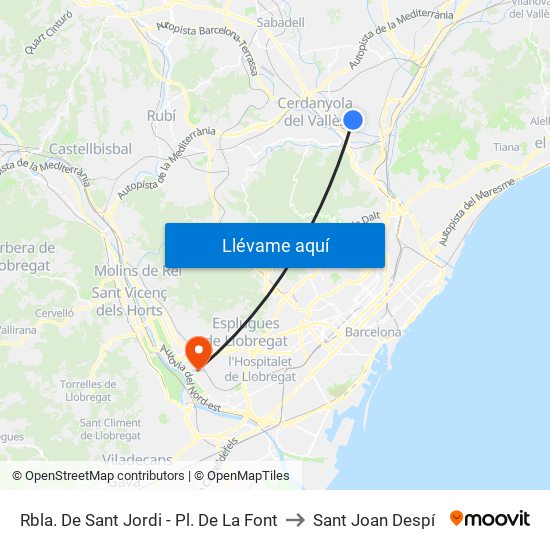 Rbla. De Sant Jordi - Pl. De La Font to Sant Joan Despí map