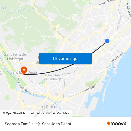 Sagrada Família to Sant Joan Despí map