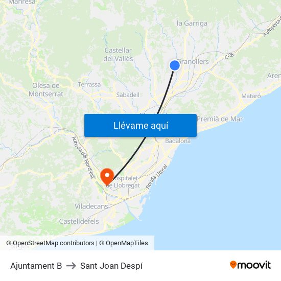 Ajuntament B to Sant Joan Despí map
