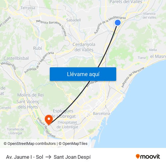 Av. Jaume I - Sol to Sant Joan Despí map
