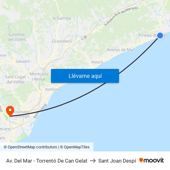 Av. Del Mar - Torrentó De Can Gelat to Sant Joan Despí map