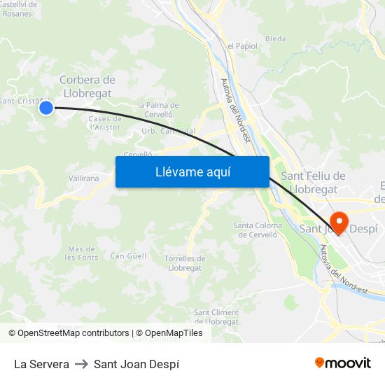 La Servera to Sant Joan Despí map
