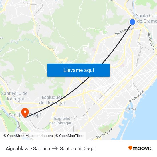 Aiguablava - Sa Tuna to Sant Joan Despí map