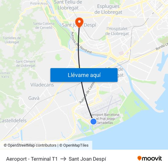 Aeroport - Terminal T1 to Sant Joan Despí map