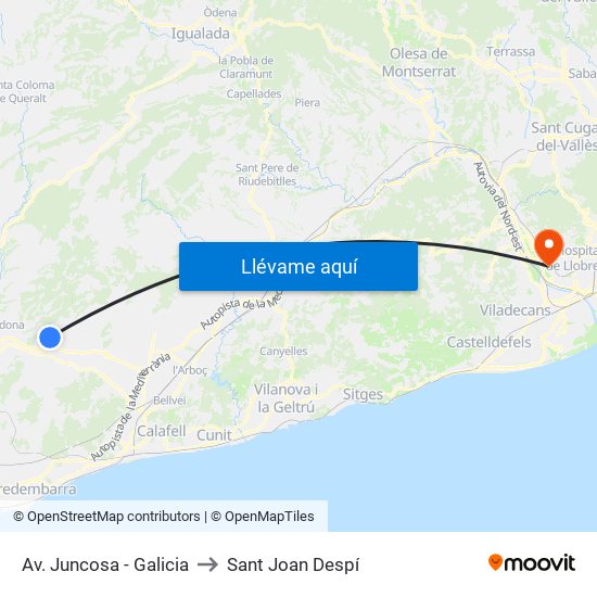 Av. Juncosa - Galicia to Sant Joan Despí map