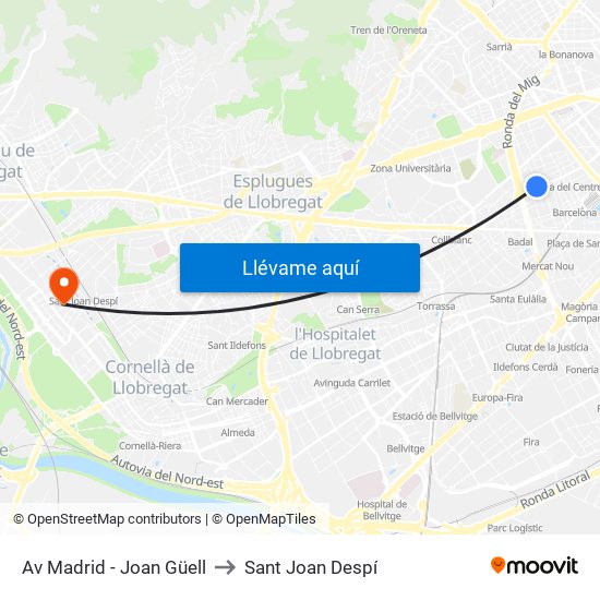 Av Madrid - Joan Güell to Sant Joan Despí map