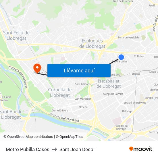 Metro Pubilla Cases to Sant Joan Despí map