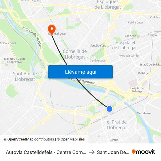 Autovia Castelldefels - Centre Comercial to Sant Joan Despí map