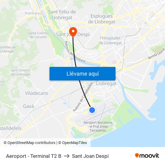 Aeroport - Terminal T2 B to Sant Joan Despí map