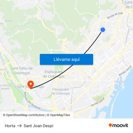 Horta to Sant Joan Despí map