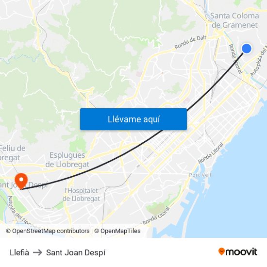 Llefià to Sant Joan Despí map
