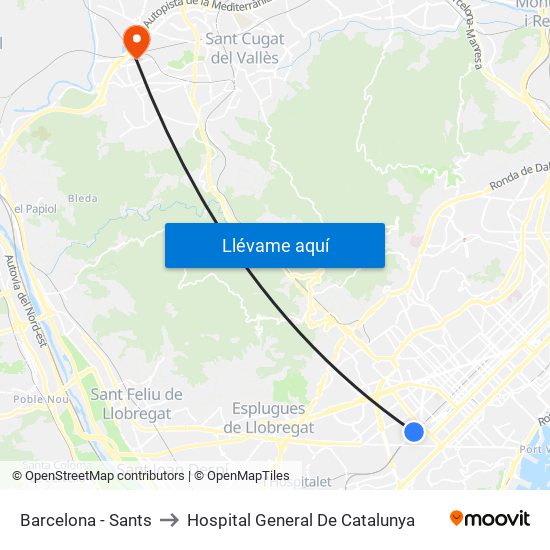Barcelona - Sants to Hospital General De Catalunya map