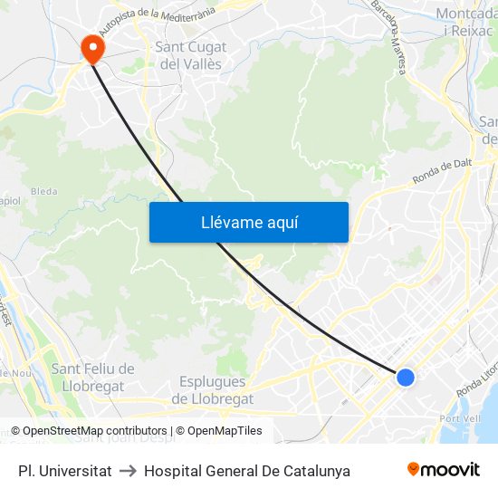 Pl. Universitat to Hospital General De Catalunya map