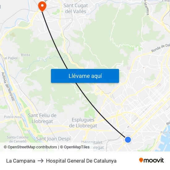 La Campana to Hospital General De Catalunya map