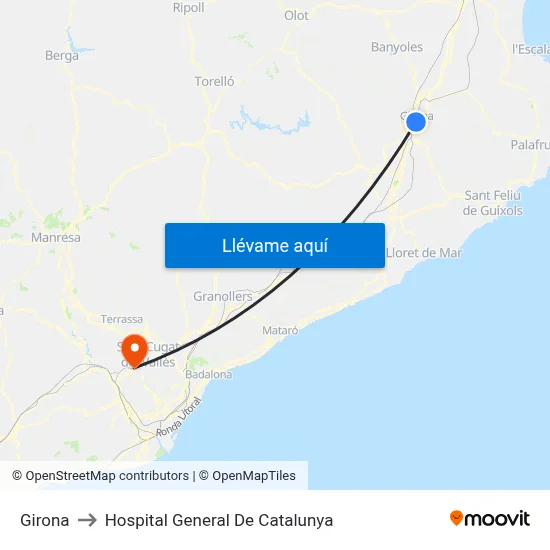 Girona to Hospital General De Catalunya map