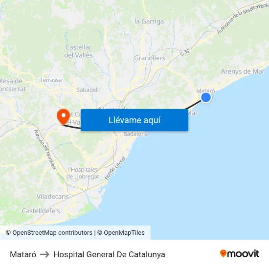 Mataró to Hospital General De Catalunya map