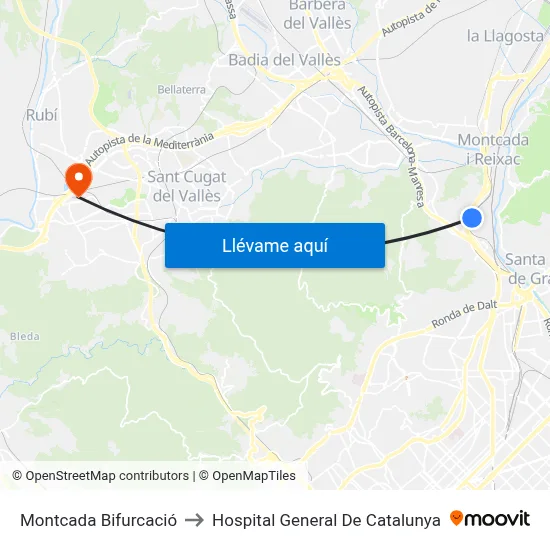 Montcada Bifurcació to Hospital General De Catalunya map