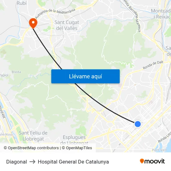 Diagonal to Hospital General De Catalunya map