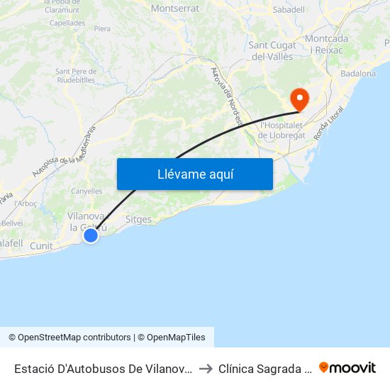 Estació D'Autobusos De Vilanova I La Geltrú to Clínica Sagrada Família map