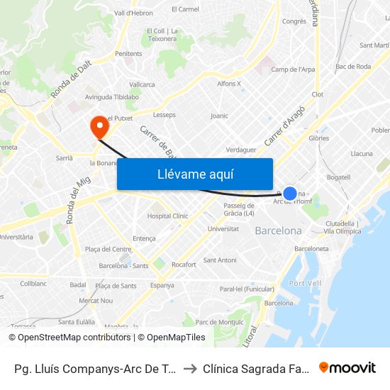 Pg. Lluís Companys-Arc De Triomf to Clínica Sagrada Família map