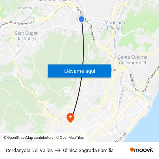 Cerdanyola Del Vallès to Clínica Sagrada Família map