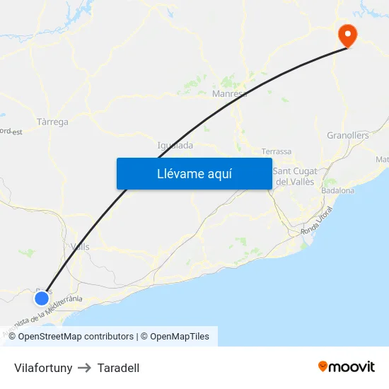 Vilafortuny to Taradell map