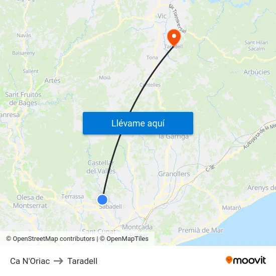Ca N'Oriac to Taradell map